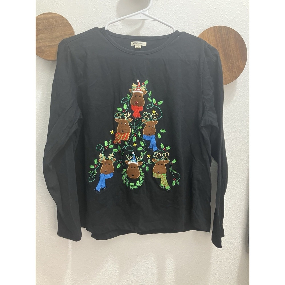 Ultra Pink CHRISTMAS Reindeer Long Sleeve‎ T-Shirt Size Medium